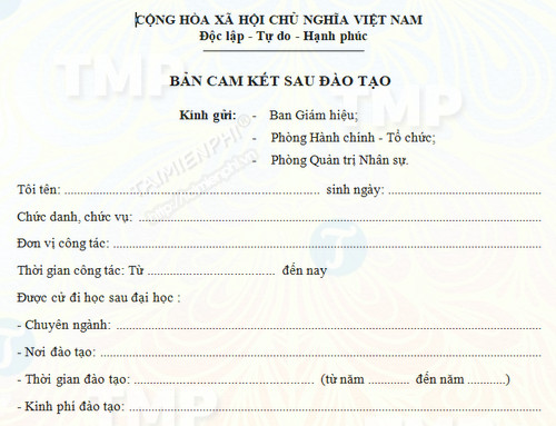 Bản cam kết sau đào tạo