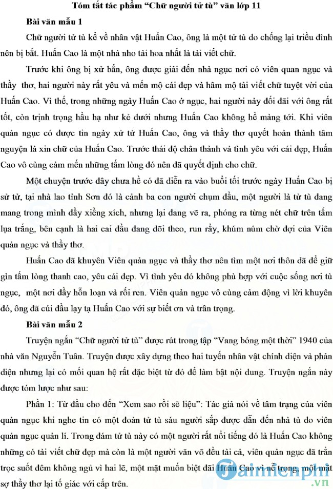 Tóm tắt tác phẩm Chữ người tử tù của Nguyễn Tuân