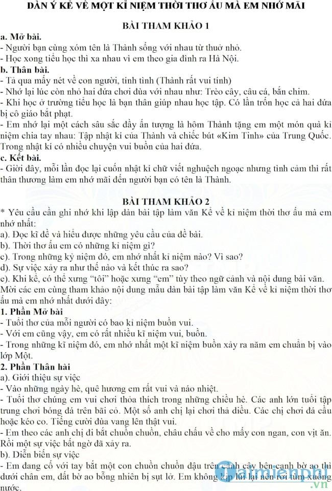 Kể về kỉ niệm thời thơ ấu