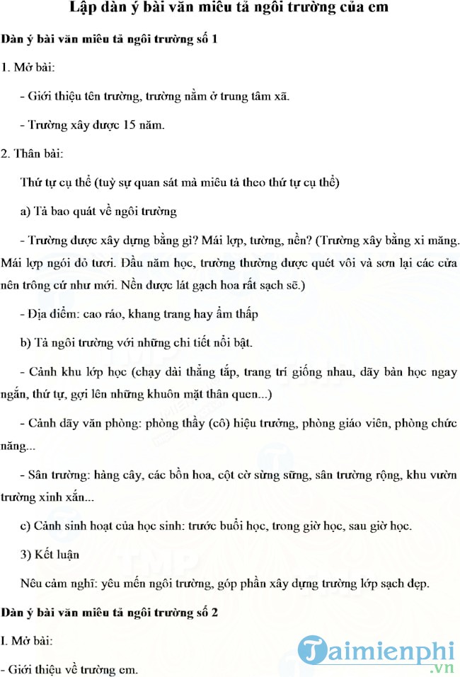 Dàn ý tả ngôi trường