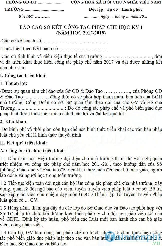Báo cáo sơ kết công tác pháp chế năm 2017