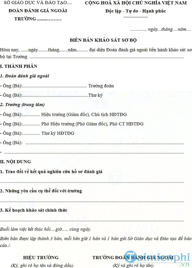 Mẫu biên bản khảo sát sơ bộ