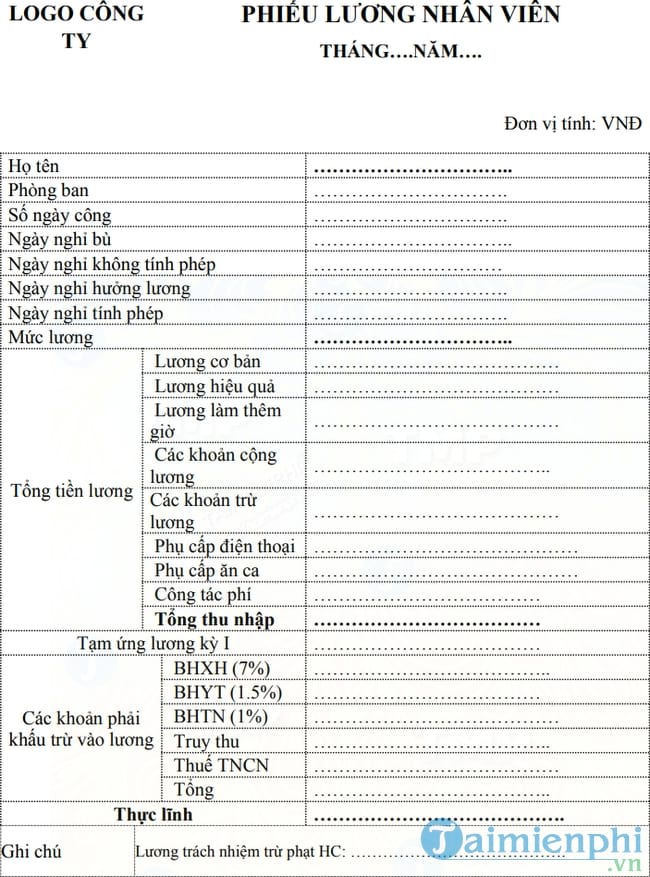 Mẫu phiếu lương