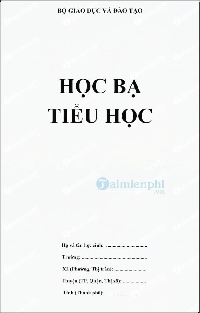 Mẫu học bạ mới theo Thông tư 22/2016/TT-BGDĐT