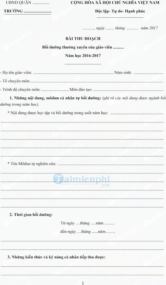 Bài thu hoạch bồi dưỡng thường xuyên của giáo viên