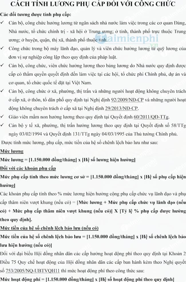 Cách tính lương phụ cấp đối với công chức