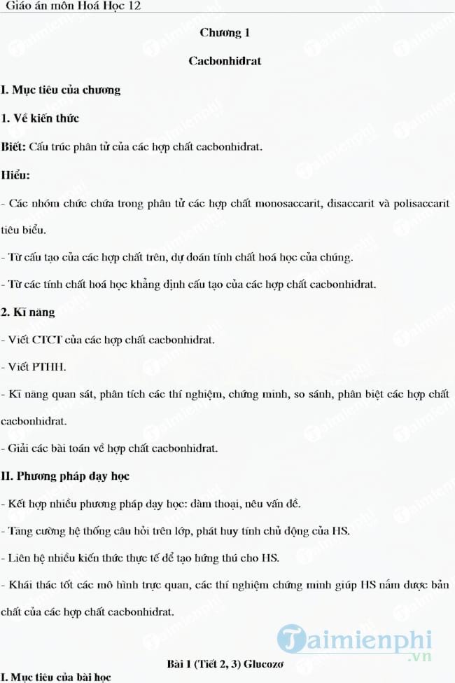 Giáo án Hóa Học lớp 12