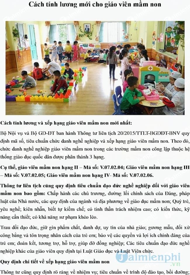 Cách tính lương mới cho giáo viên mầm non 2017