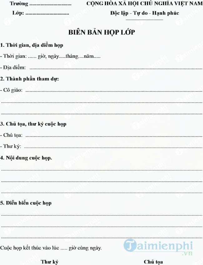 Mẫu biên bản họp lớp