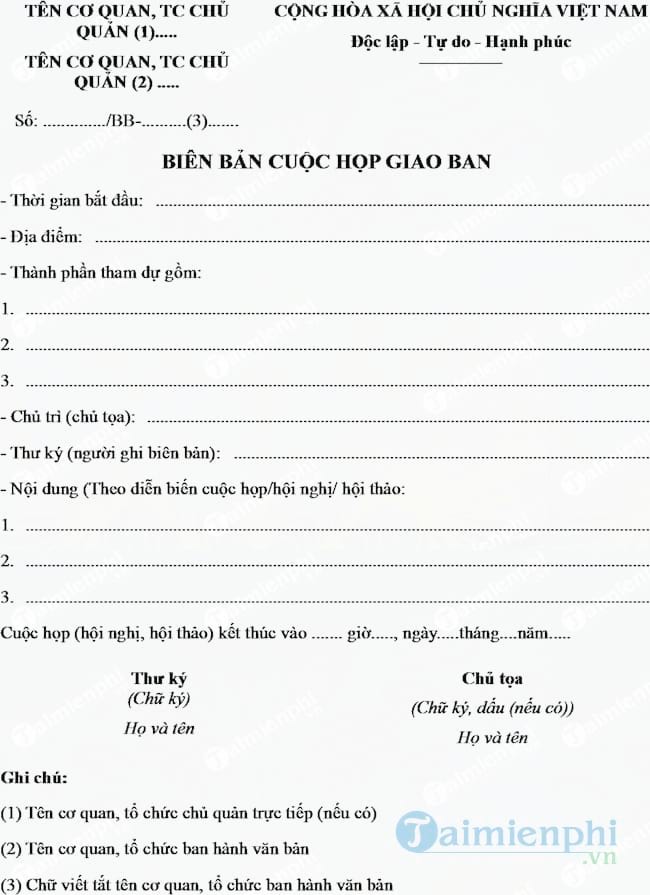Mẫu biên bản cuộc họp giao ban