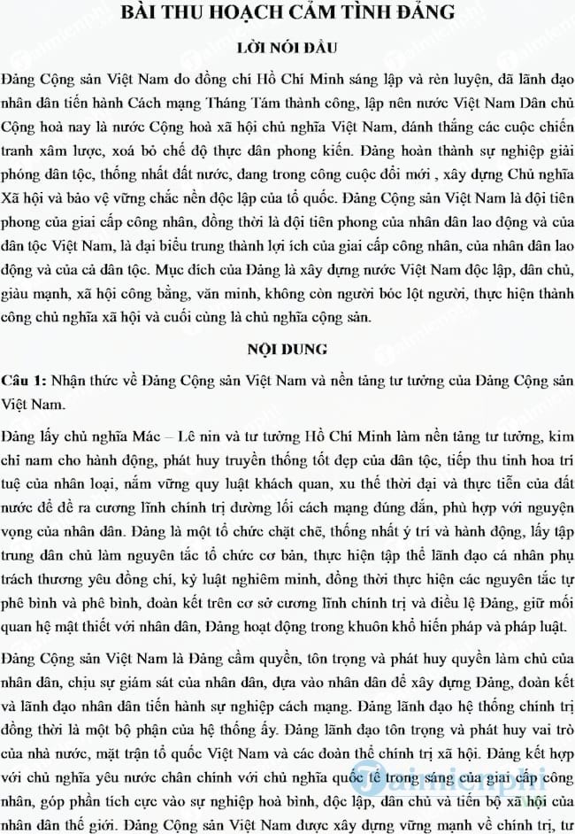 Bài thu hoạch cảm tình Đảng