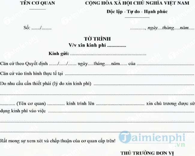 Mẫu tờ trình đề nghị sửa chữa