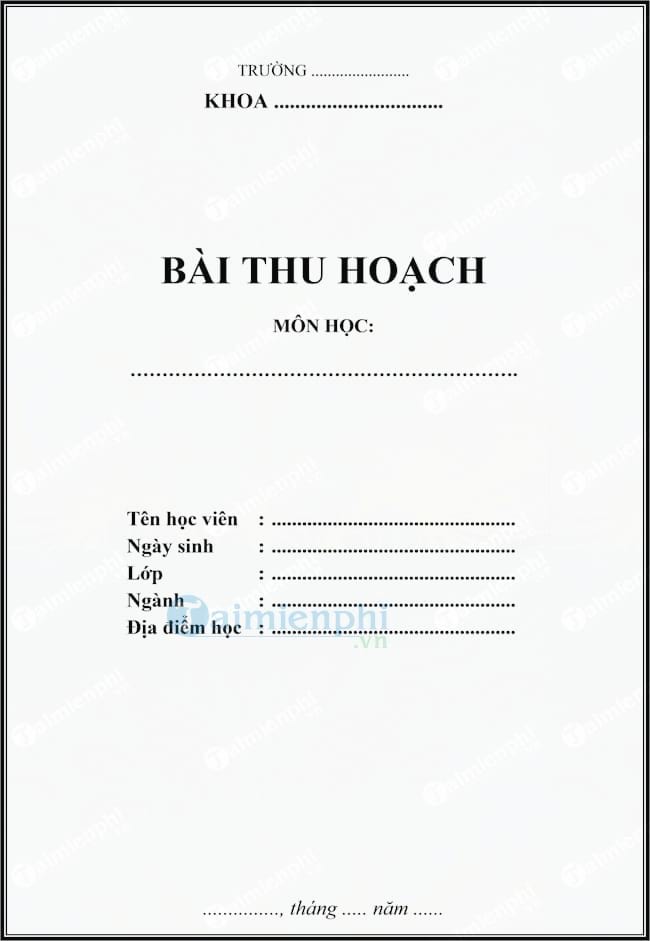 Mẫu bìa bài thu hoạch