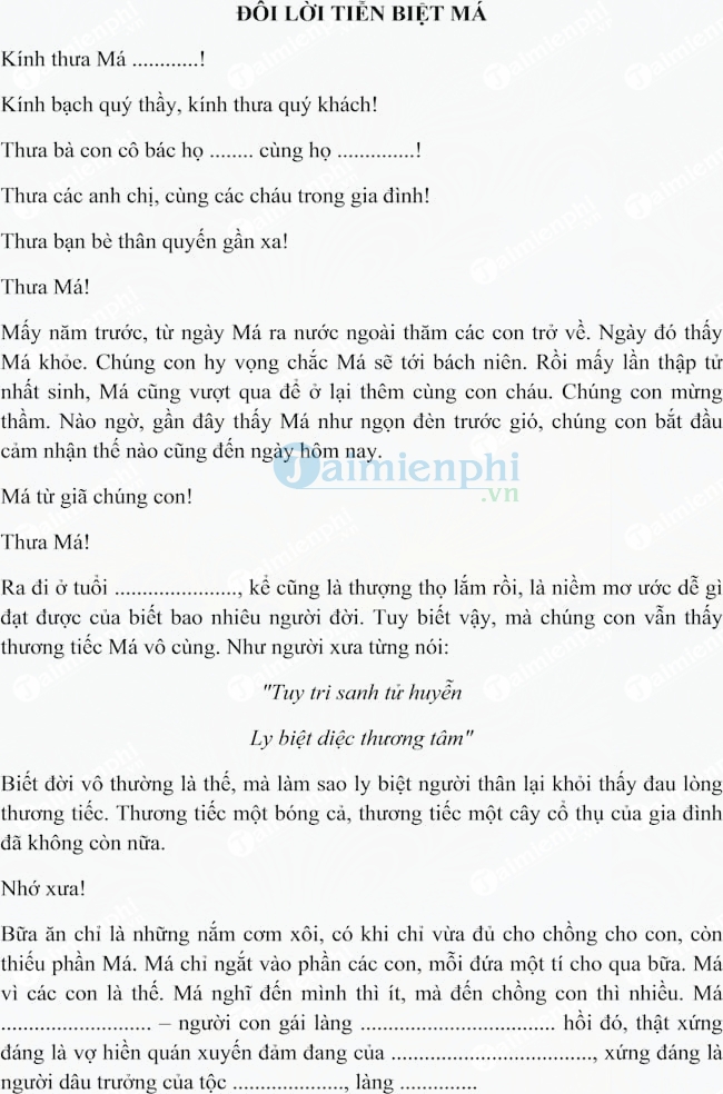 Mẫu điếu văn khóc mẹ