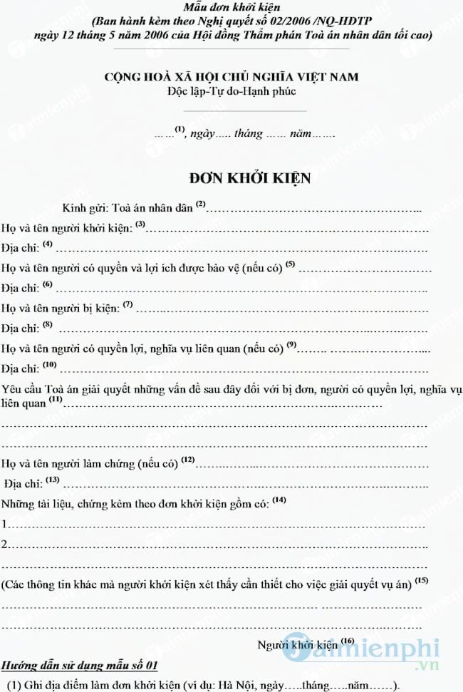 Đơn khởi kiện đòi nợ