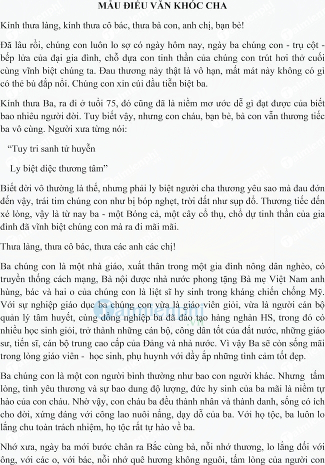 Điếu văn khóc cha