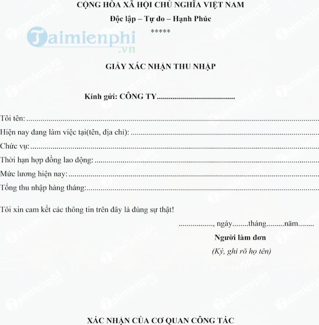 Giấy xác nhận thu nhập