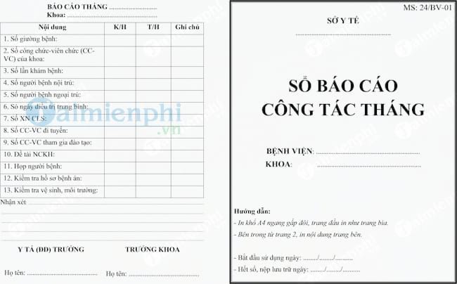 Mẫu sổ báo cáo công tác tháng