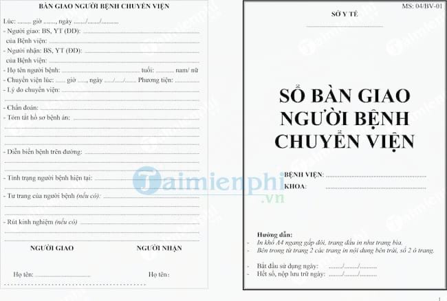 Mẫu sổ bàn giao người bệnh chuyển viện