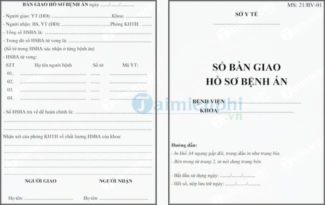 Mẫu sổ bàn giao hồ sơ bệnh án