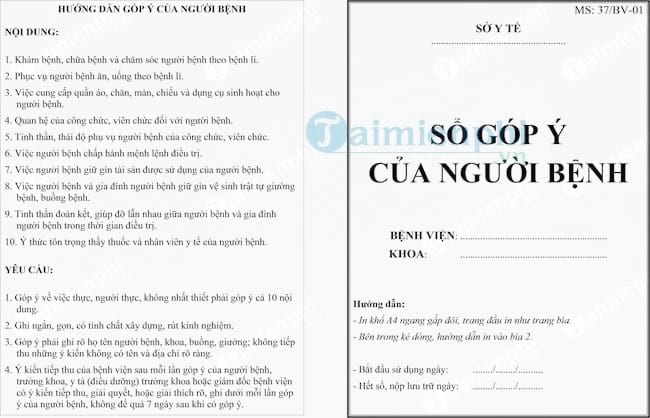 Mẫu sổ góp ý của người bệnh Sổ góp ý của người bệnh