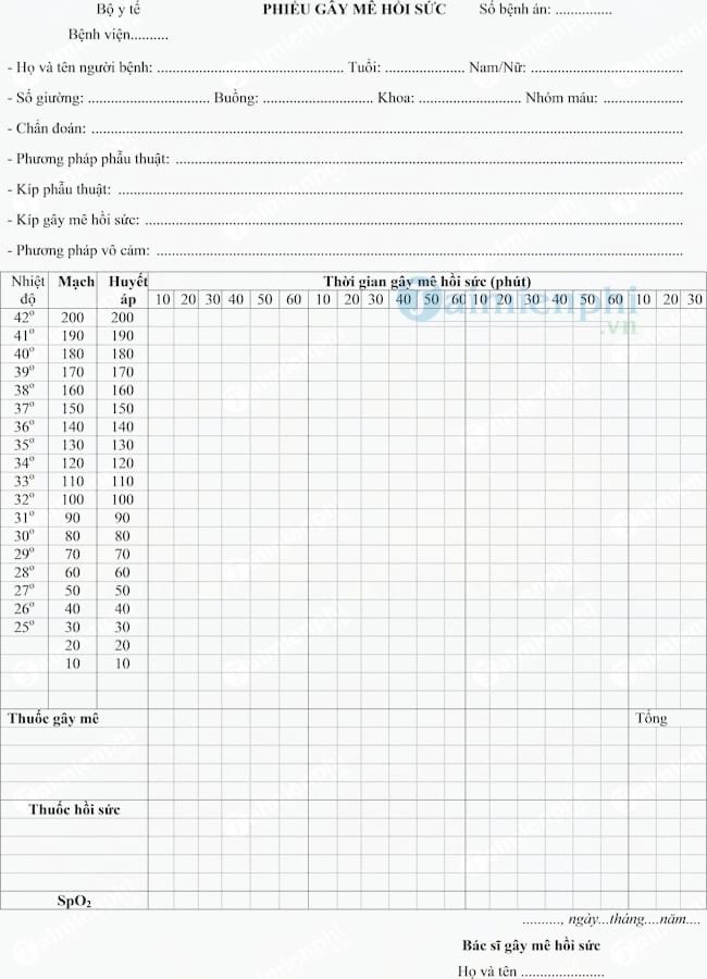 Mẫu phiếu gây mê hồi sức