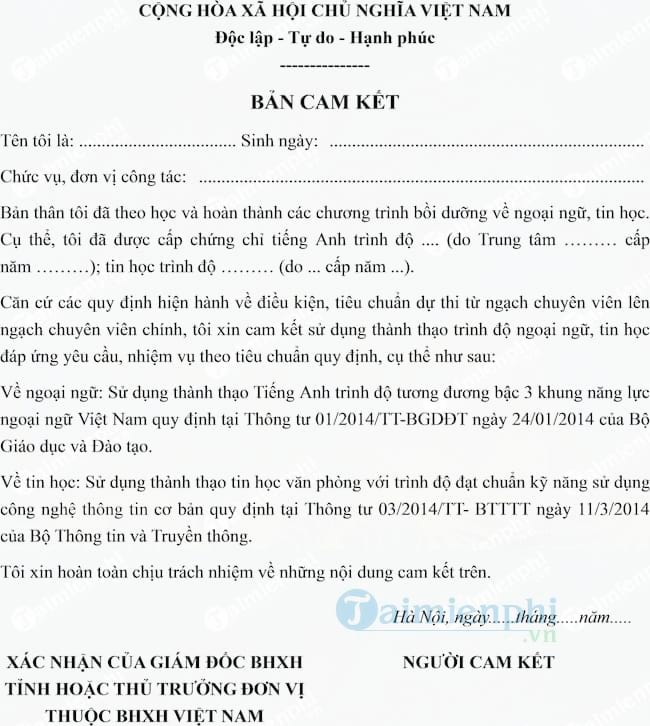 Mẫu bản cam kết dự thi thăng hạng viên chức