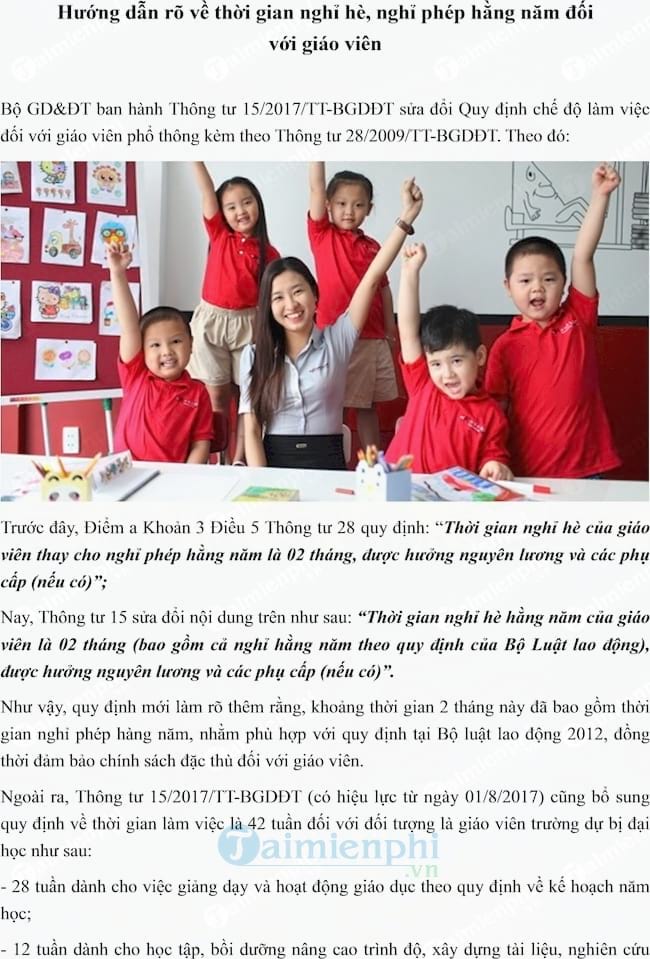 Hướng dẫn mới về thời gian nghỉ hè, nghỉ phép hằng năm đối với giáo viên