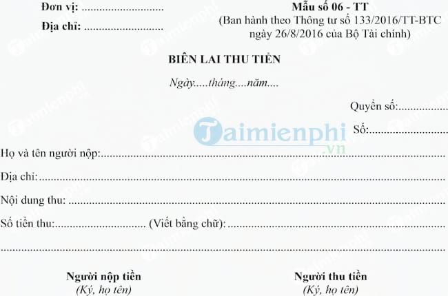 Biên lai thu tiền
