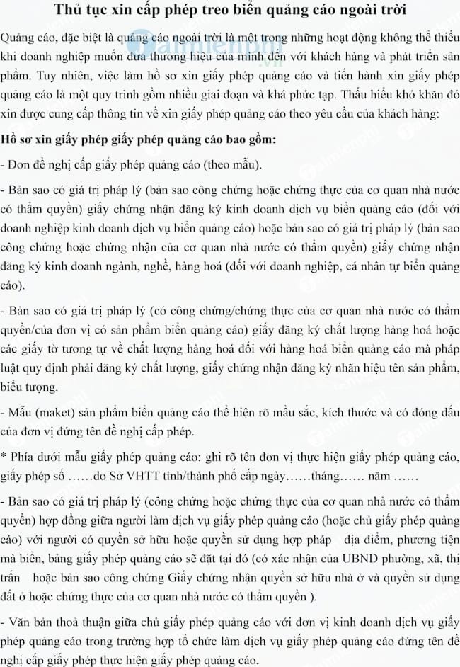 Thủ tục xin cấp phép treo biển quảng cáo ngoài trời