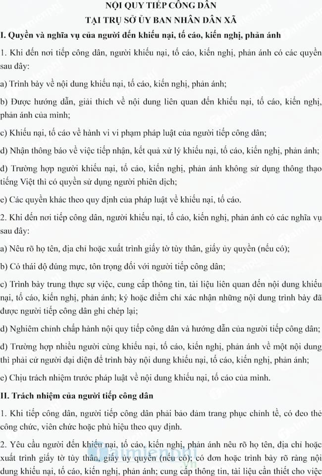 Mẫu nội quy tiếp công dân