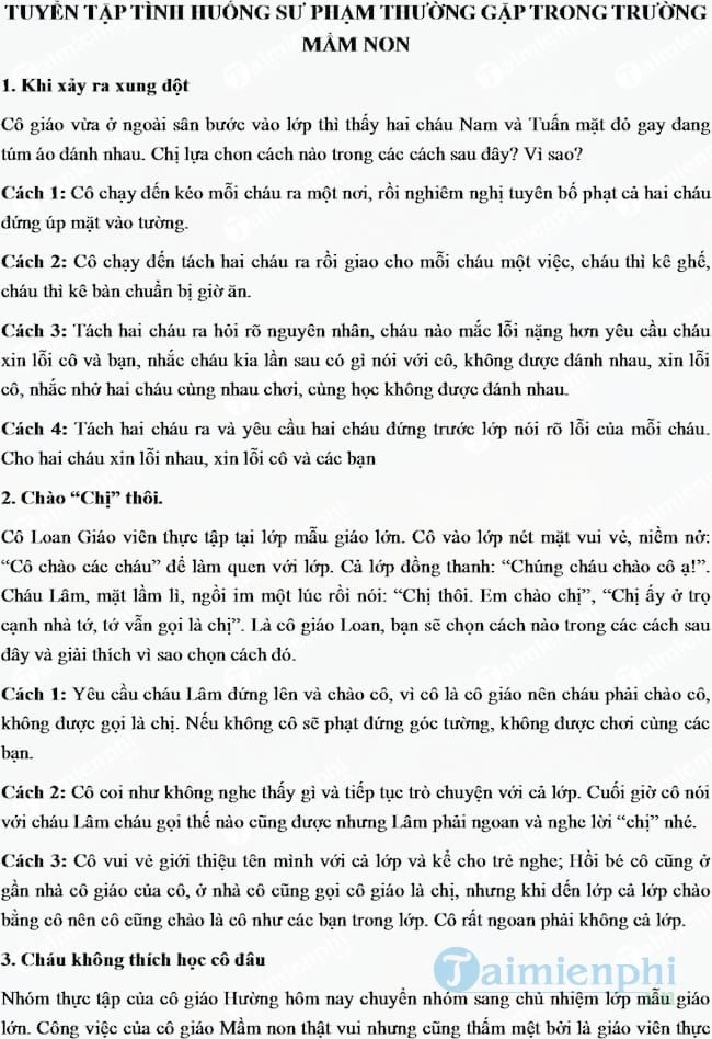 Tuyển tập tình huống sư phạm thường gặp trong trường mầm non