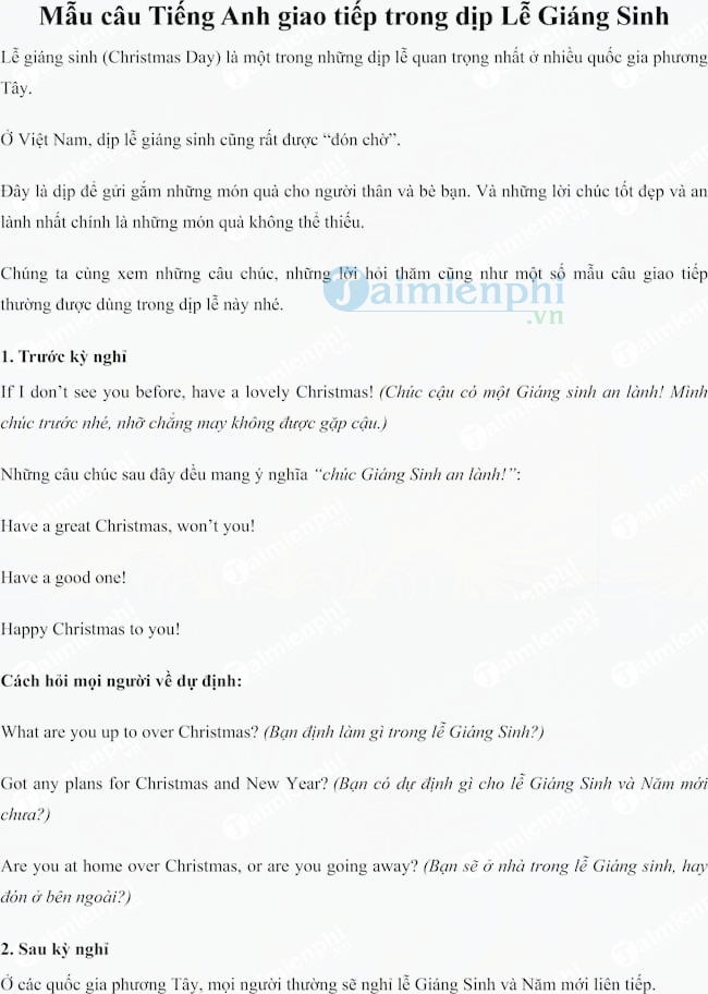 Mẫu câu Tiếng Anh giao tiếp trong dịp Lễ Giáng Sinh