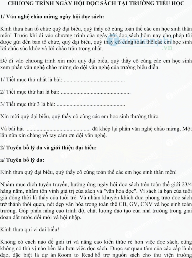 Nội dung lời dẫn chương trình ngày hội đọc sách