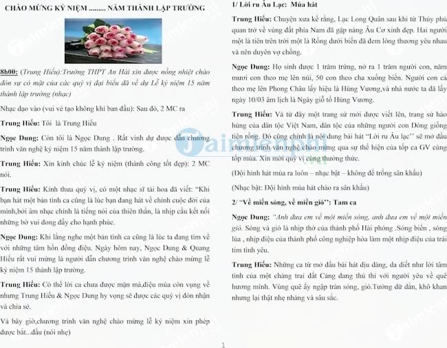 Lời dẫn chương trình văn nghệ kỷ niệm ngày thành lập trường