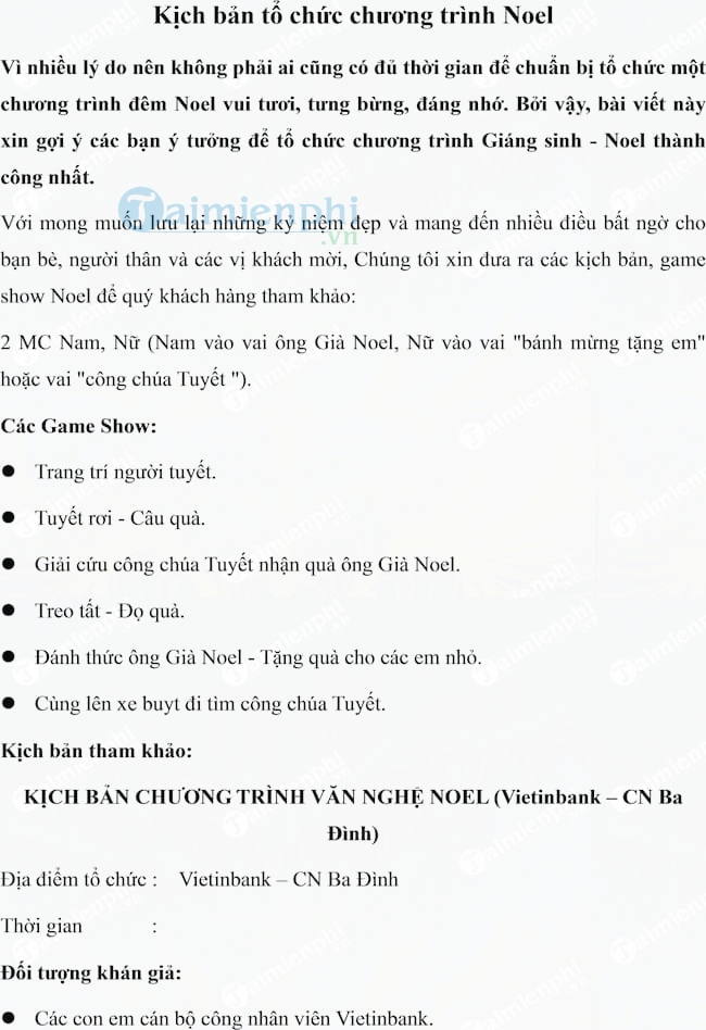 Kịch bản tổ chức chương trình Noel