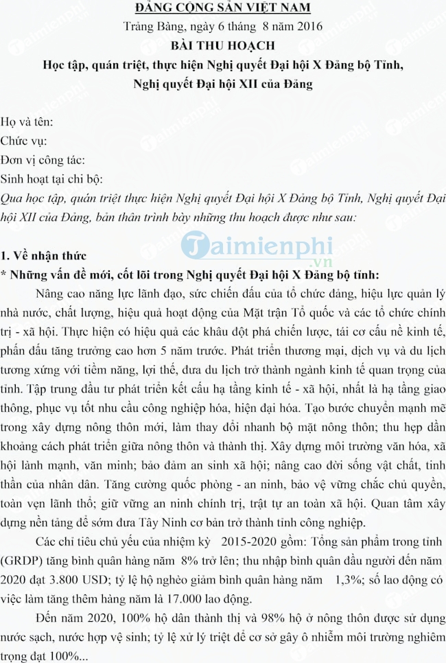 Bài thu hoạch chính trị hè