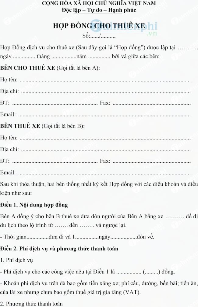 Hợp đồng cho thuê xe