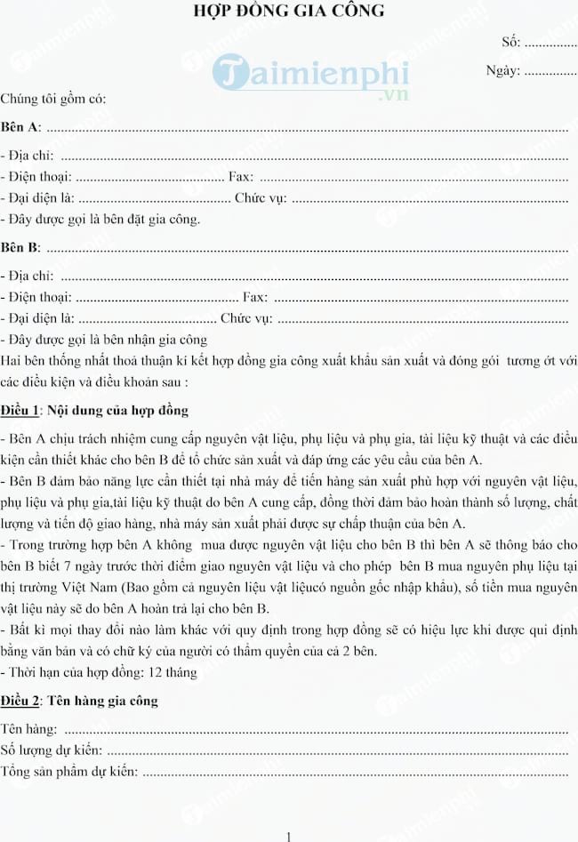 Hợp đồng gia công