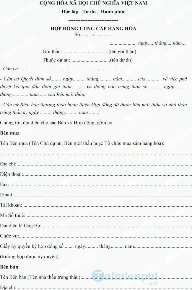 Hợp đồng cung cấp hàng hóa