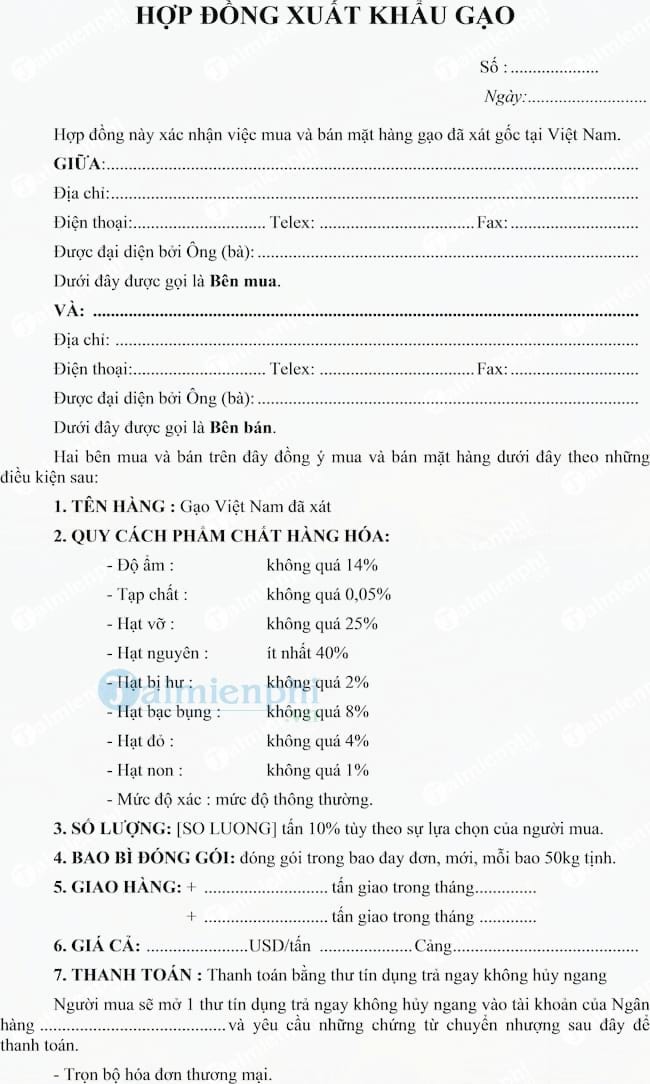 Hợp đồng xuất khẩu gạo