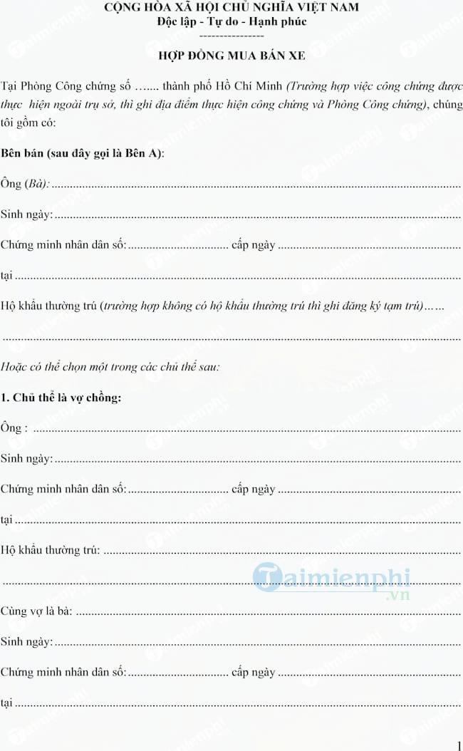 Hợp đồng mua bán phương tiện giao thông