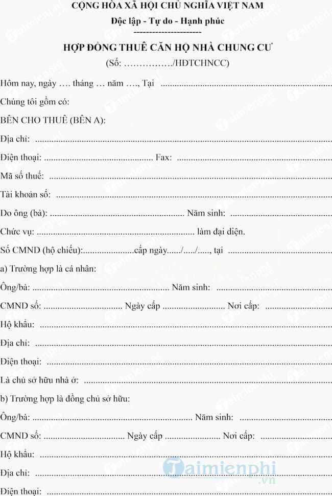 Hợp đồng thuê căn hộ nhà chung cư