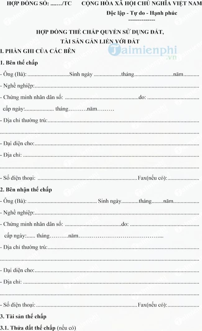 Hợp đồng thế chấp quyền sử dụng đất, tài sản gắn liền với đất