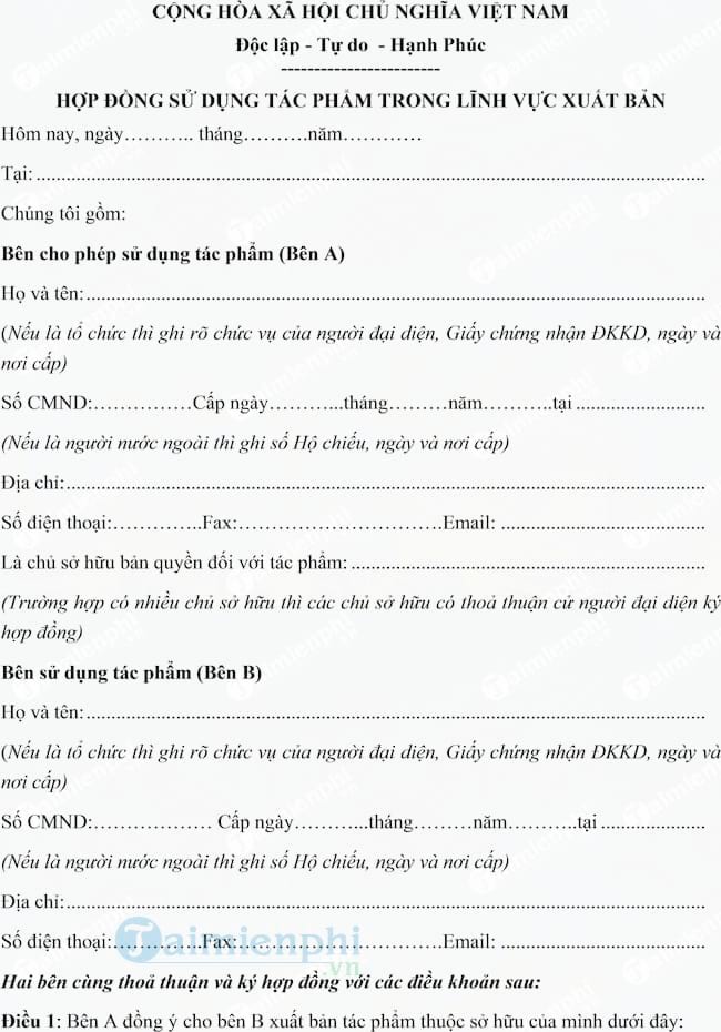 Hợp đồng sử dụng tác phẩm trong lĩnh vực xuất bản