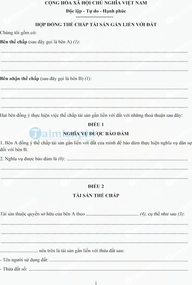 Hợp đồng thế chấp tài sản gắn liền với đất