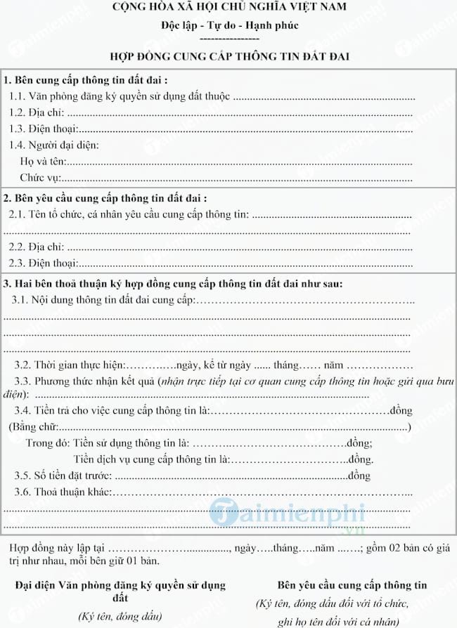 Hợp đồng cung cấp thông tin đất đai