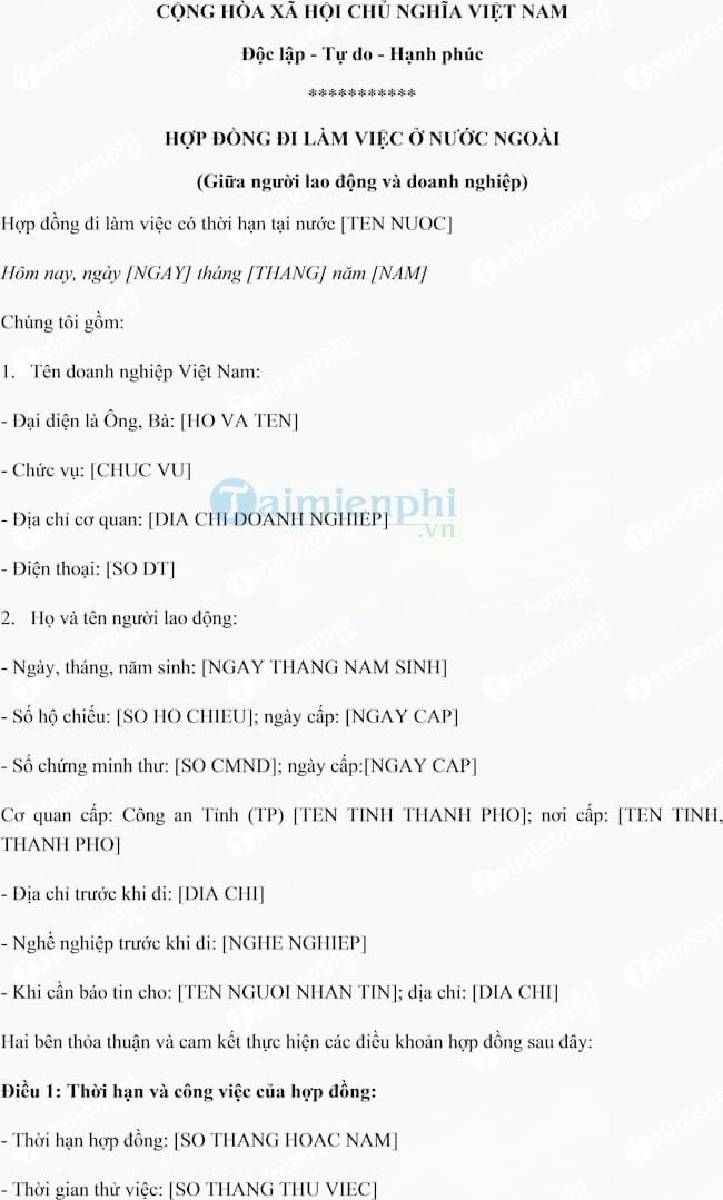 Hợp đồng đi làm việc ở nước ngoài