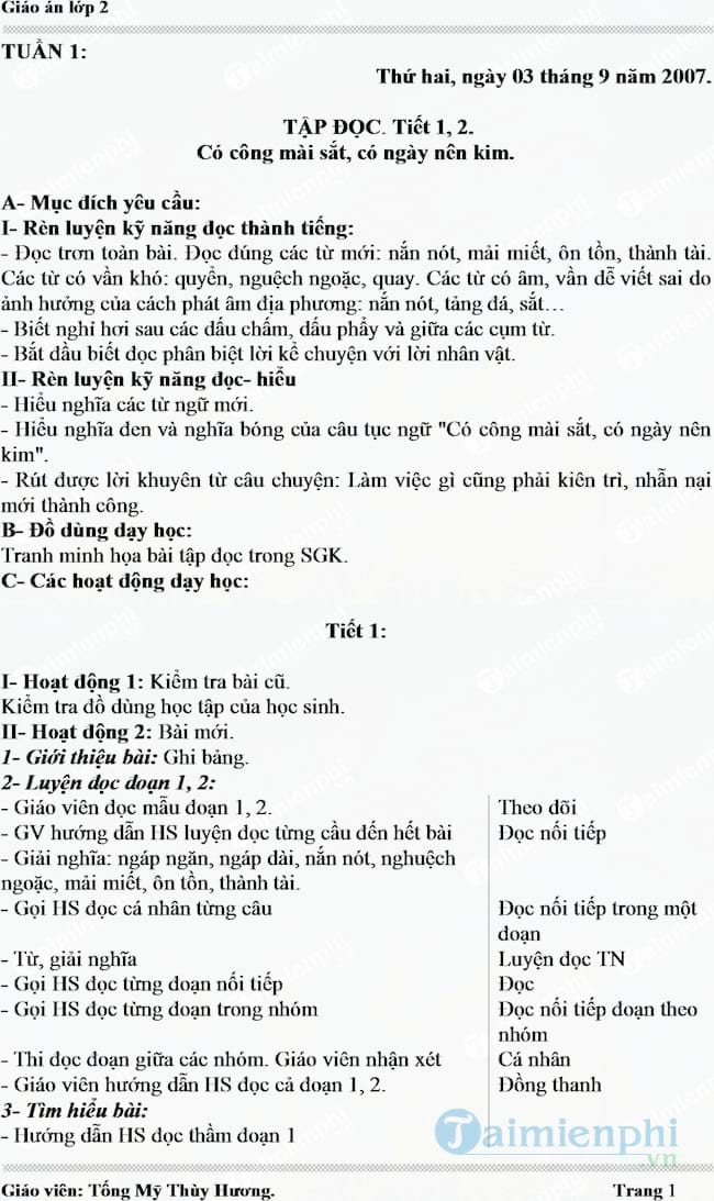Giáo án lớp 2 trọn bộ