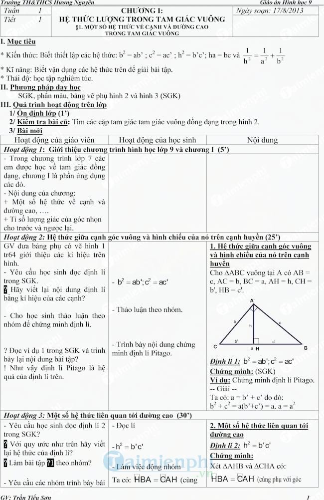 Giáo án Hình học 9 cả năm